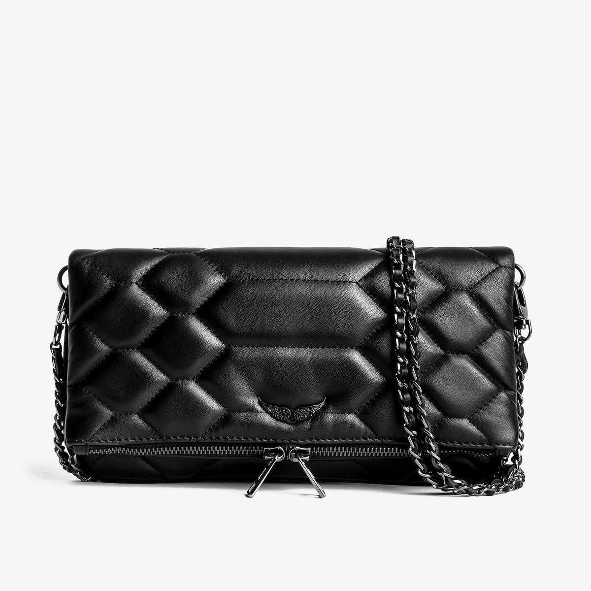 Zadig & Voltaire White Leather Crossbody Bag - Rock Nano Bag with Wings & Chain Strap | Designer Clutch with Tassel