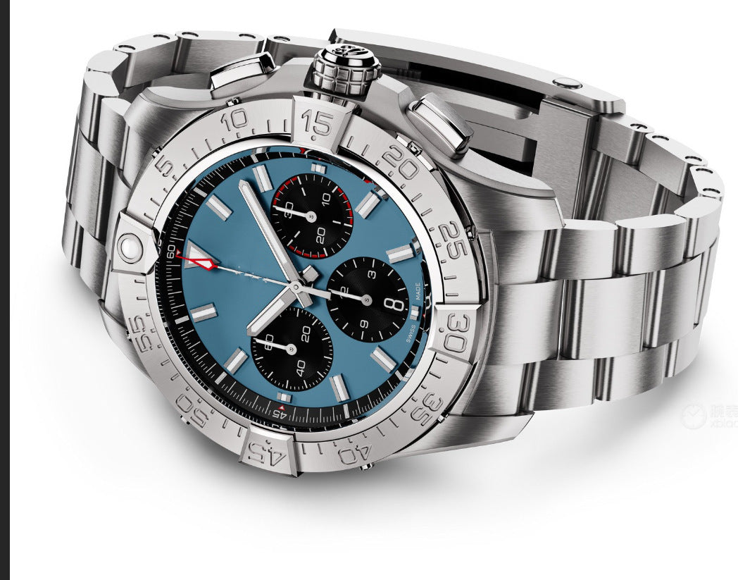 Breitling Chronograph Men's Watch | Salmon Dial Black Subdials Tachymeter Bezel Sand Leather Strap Swiss Made Sport Watch