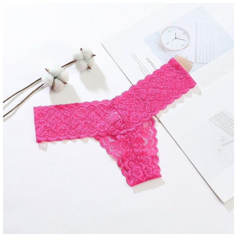 Schwarzer voller Spitzen-Tanga für Frauen, sexy Unterwäsche mit gewelltem Bund, V-Schnitt, freche Höschen, floraler Spitze