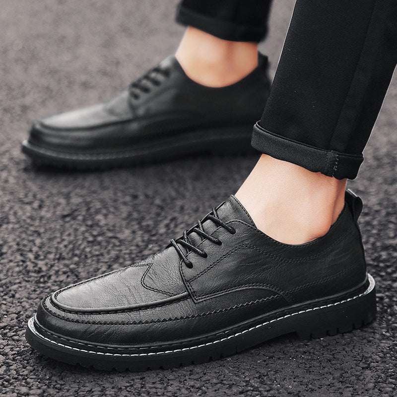 Men's Black Leather Moc Toe Lace Up Casual Dress Shoes