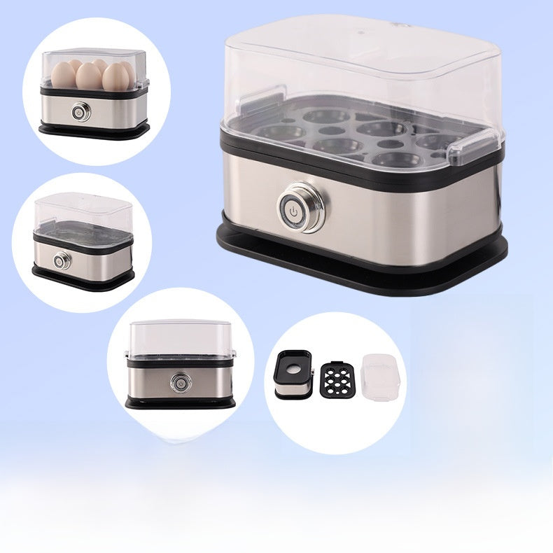 Electric Egg Cooker Steamer with Clear Lid 6 Egg Capacity Stainless Steel Automatic Egg Boiler for Hard Soft Medium Boiled Eggs