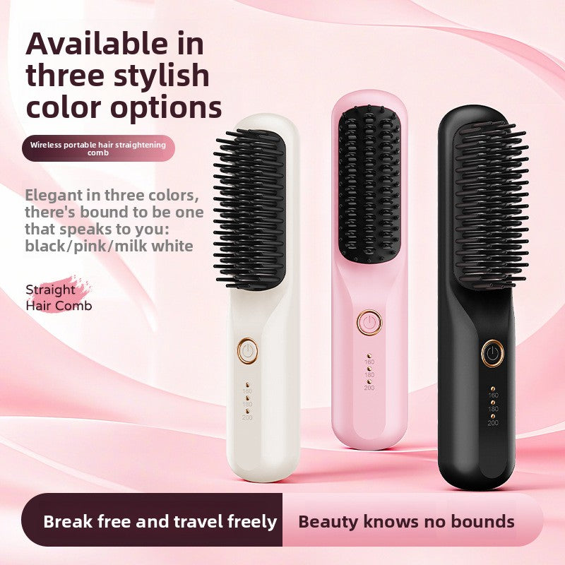 4 Colors Hair Straightening Brush | 160-200�C 3-Level Cordless Electric Hot Comb | Sakura Pink Milky White Black Gradient Portable Ionic Hair Straightener