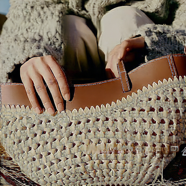 Pol�ne Style Natural Raffia Woven Tote Bag with Tan Leather Trim, Luxury Crochet Straw Market Basket Handbag Women, Boho Summer Beach Shopper, Elegant Vacation Gift