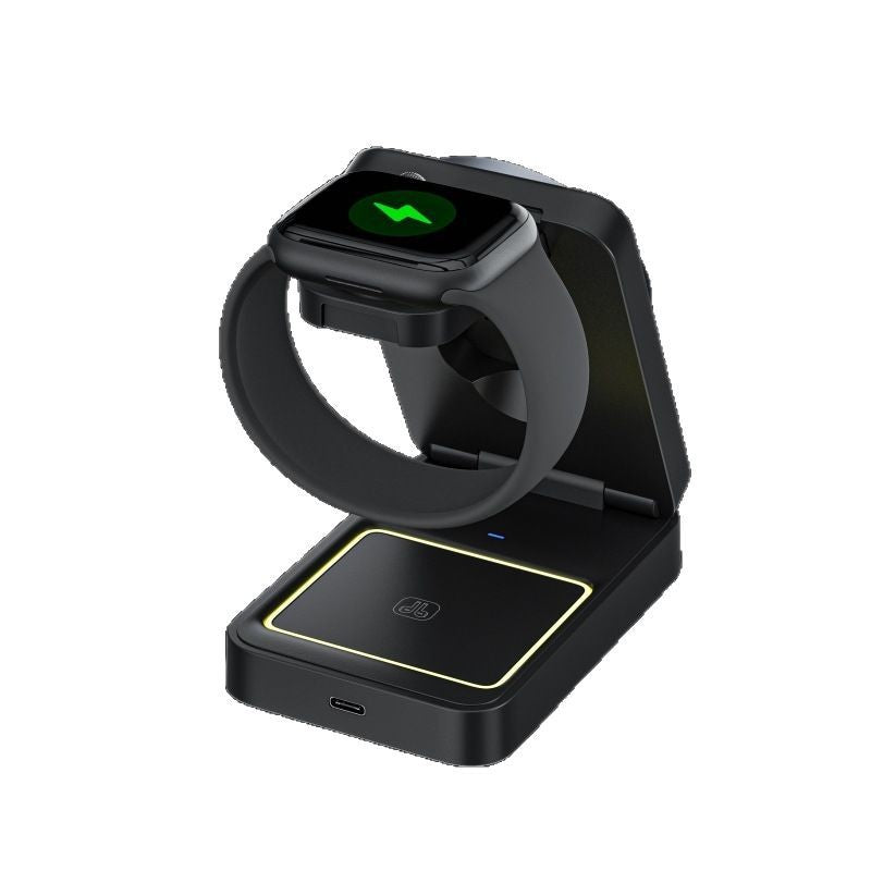 3 in 1 Magnetic Fast Wireless Charger Station Foldable Charging Stand for Phone Smartwatch and Earbuds with LED Ambient Light