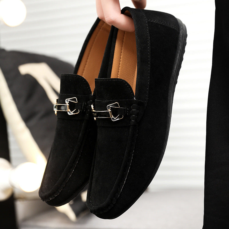 Schwarze Wildleder-Loafer für Herren | Goldfarbene Metallschnalle mit Doppelschnalle | Bequeme Slipper zum Hineinschlüpfen 