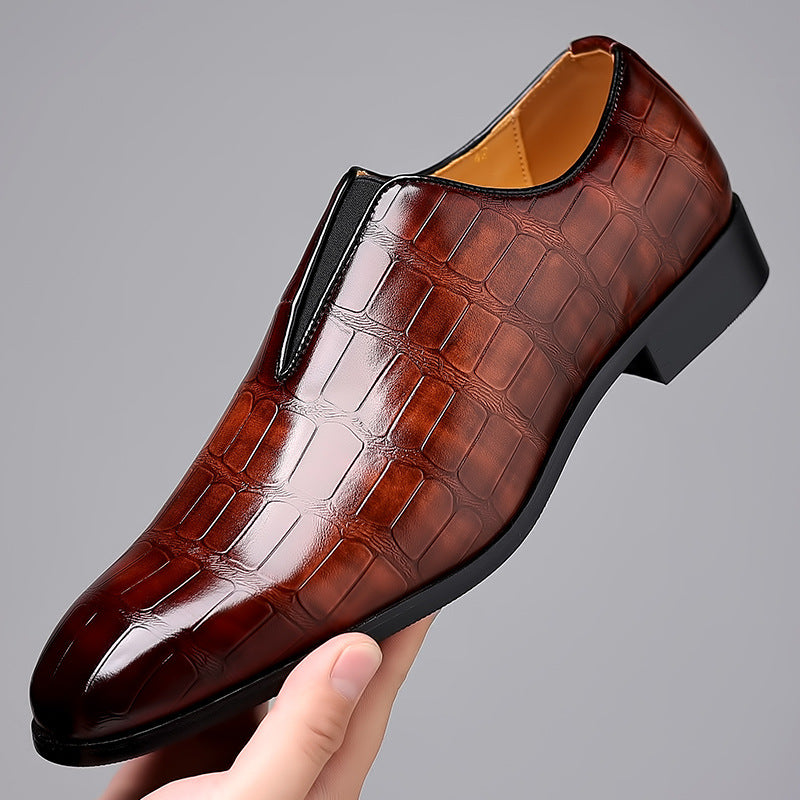 Men's Brown Croc Embossed Slip-On Oxford Formal Dress Shoes