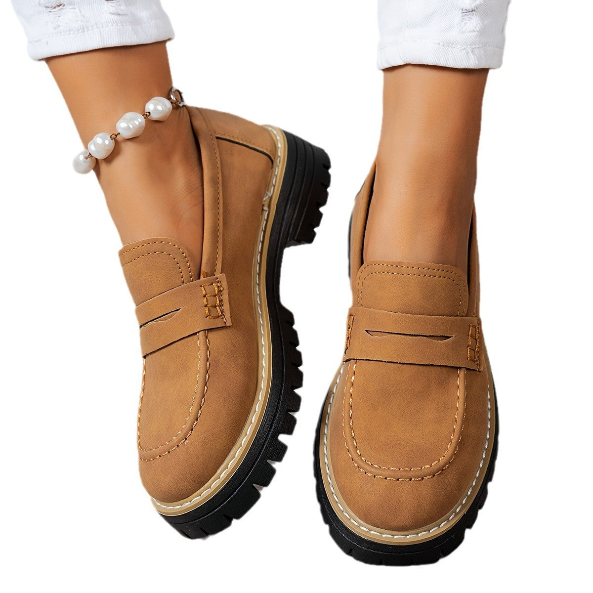 Chunky Lug Sole Penny Loafers | Women's Slip-On Platform Loafer Shoes in Multiple Colors