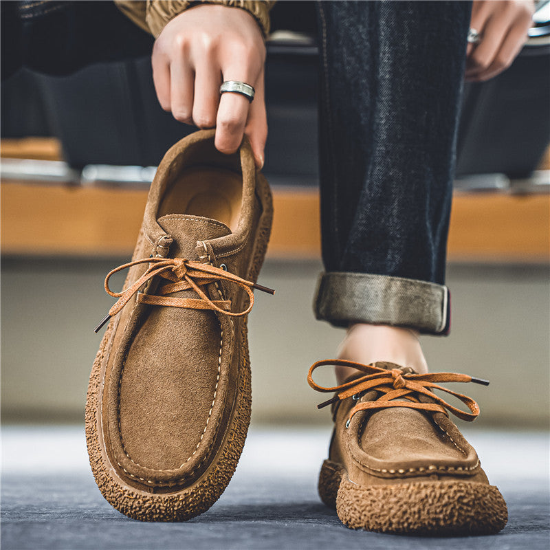 Suede Lace Up Casual Shoes Men Moccasin Wallabee Style Crepe Sole Loafer | Comfortable Everyday Flat Walking Shoes Outdoor Fashion Sneaker