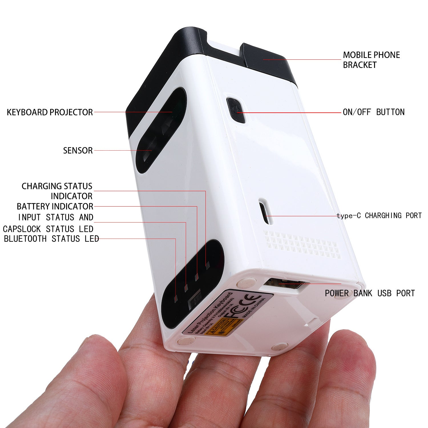 Virtual Laser Projection Keyboard Bluetooth Wireless Portable Mini Phone Stand | Smart Infrared Keyboard for iPhone Android iPad Tablet Laptop Travel Office