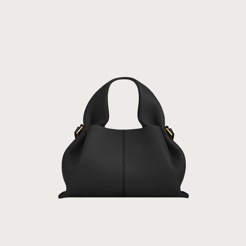 Polene Numero Un Bag in Black Pebbled Leather - Iconic French Handbag | Luxury Shoulder Bag with Top Handle