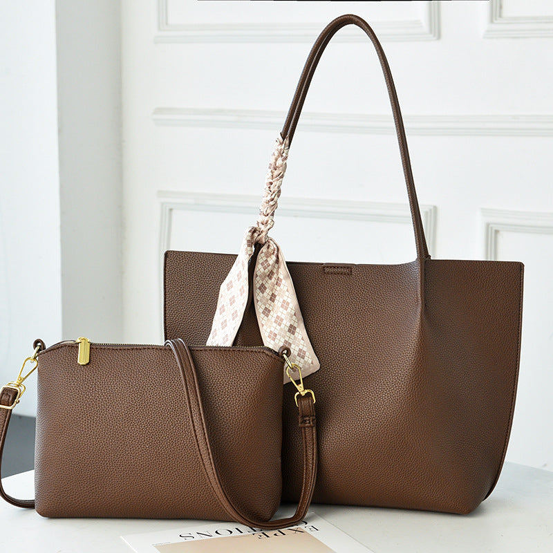 Sage Green Leather Tote Bag Set 2 Piece | Shoulder Bag with Matching Pouch