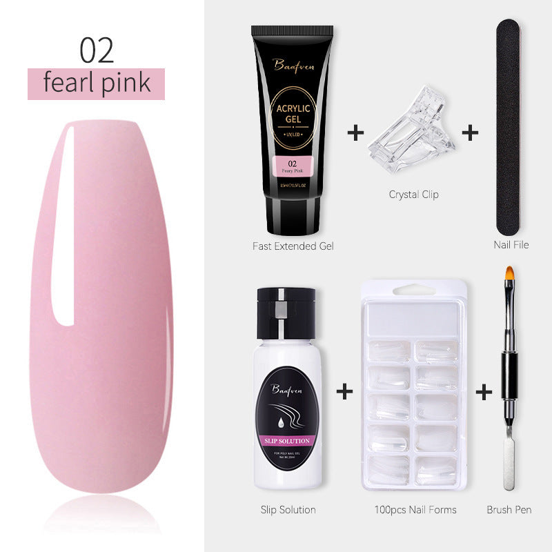 Baafven 11PCS Acrylic Gel Nail Extension Kit | Poly Gel Set with UV LED Nail Lamp, Top & Base Coat, Nail Forms & Tools