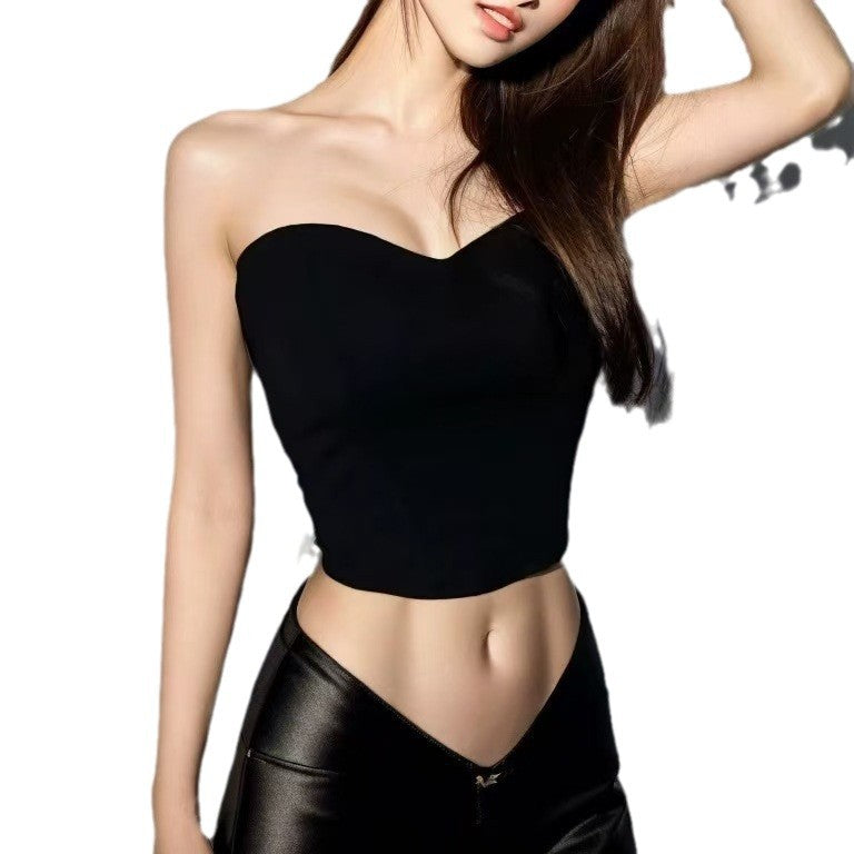 Women's Black Sweetheart Strapless Crop Tube Top, Seamless Padded Bandeau Corset Top for Party and Night Out