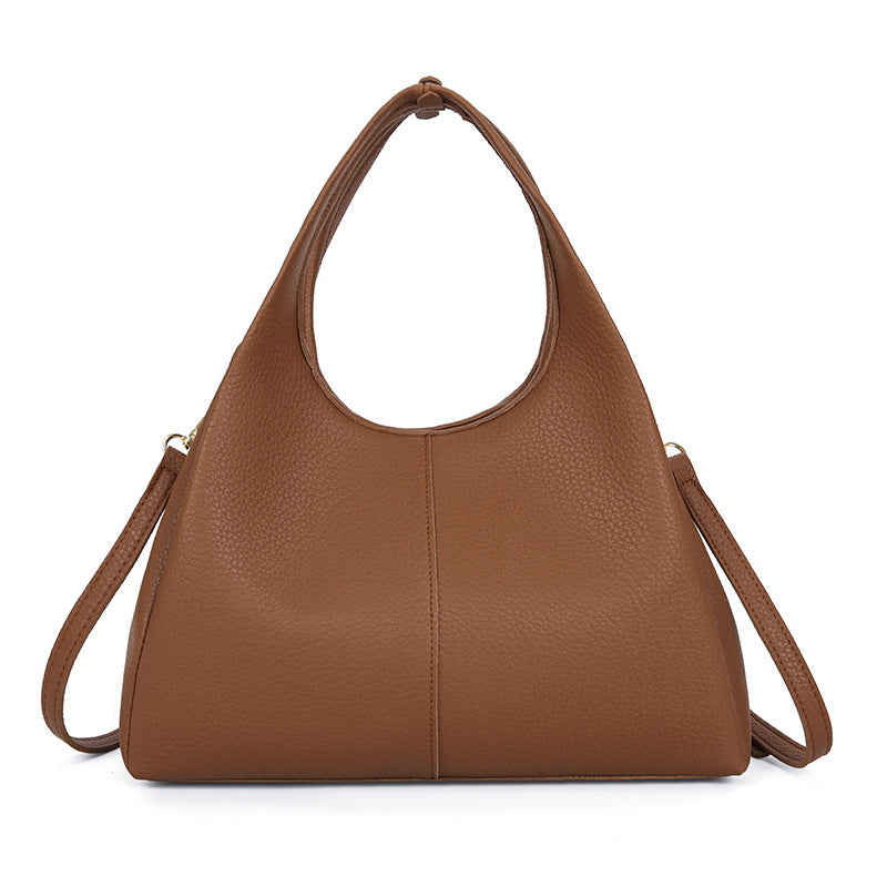 Brown Pebbled Leather Hobo Bag - Slouchy Shoulder Tote with Dual Handles | Convertible Everyday Handbag with Gold Hardware