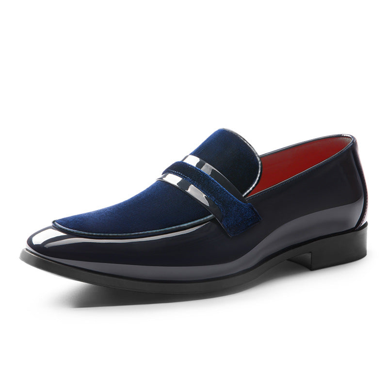 Men's Black Patent Leather & Velvet Loafers | Red Lining Silver Bar Strap Luxury Formal Dress Shoes