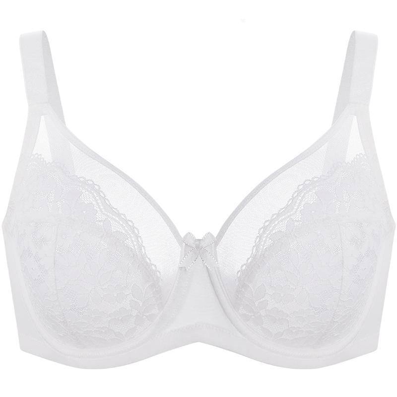 Weißer Bügel-BH aus Spitze für Damen | Vollständige Abdeckung, ungefüttert, mit floralen Spitzen-Cups | Stützender Alltags-BH für alle Cup-Größen | Weltweiter Gratisversand 