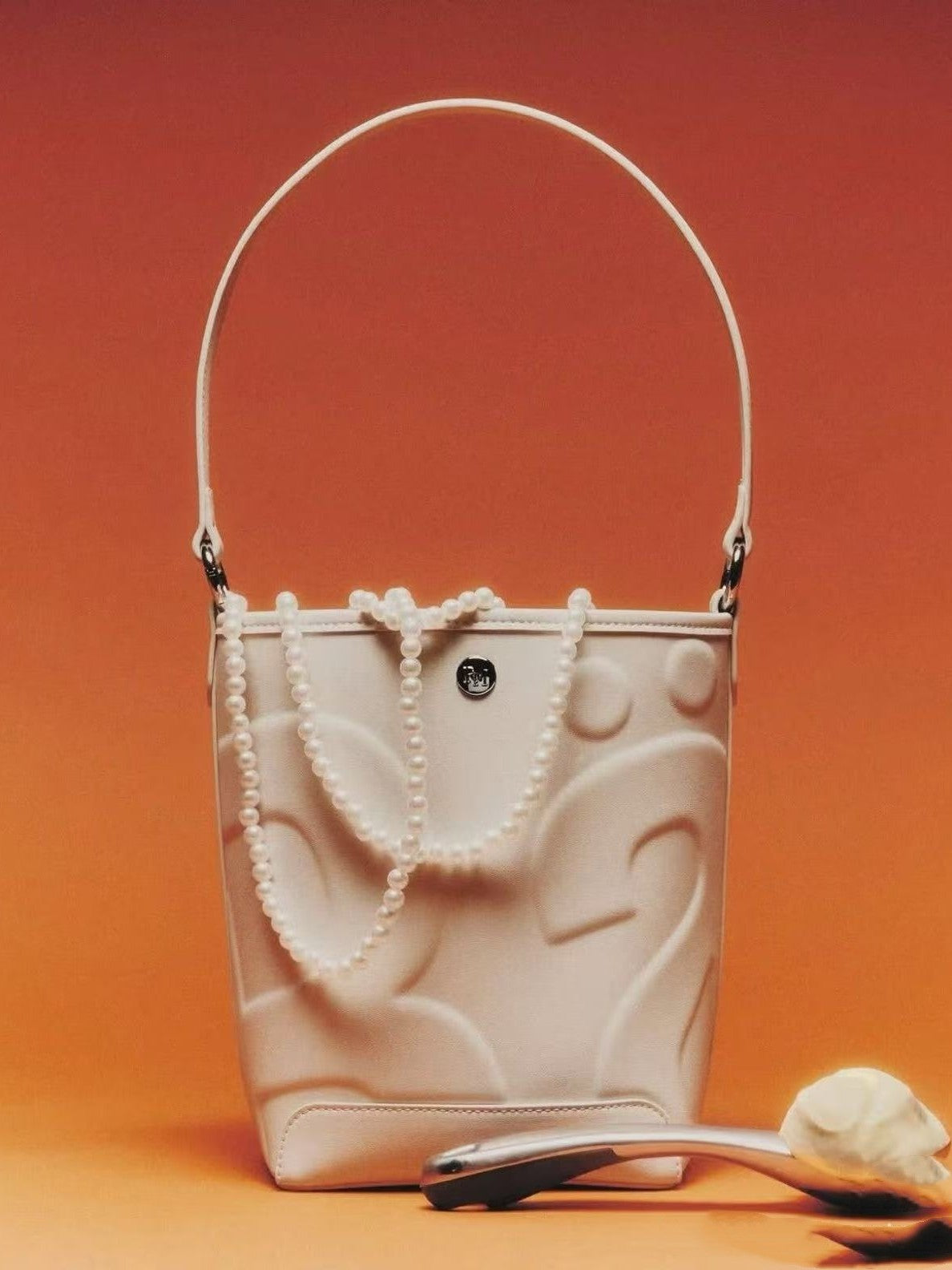 Silver Metallic Bucket Bag | Evening Shoulder Bag with Zipper Closure