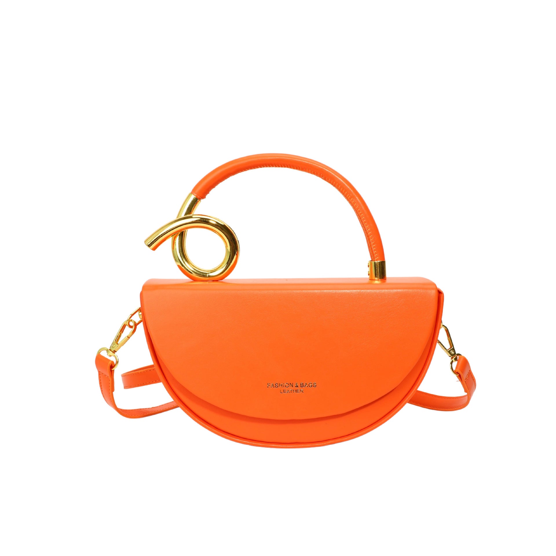 Black Half Moon Crossbody Bag with Gold Ring Handle | Mini Bag