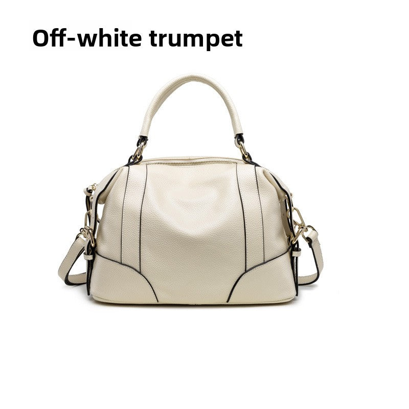Small Brown Leather Satchel Bag - Cognac Bowling Bag with Dual Handles | Convertible Dome Handbag with Crossbody Strap