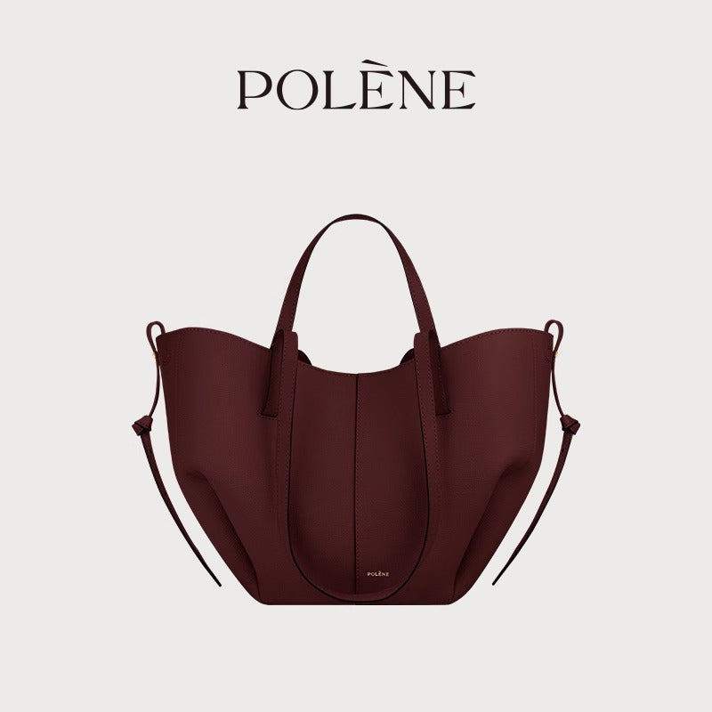 Polene Numero Un Maxi Bag in Marrone Cammello - Autentica Borsa Tote Francese in Pelle | Borsa a Spalla Curva Firmata con Lacci Regolabili