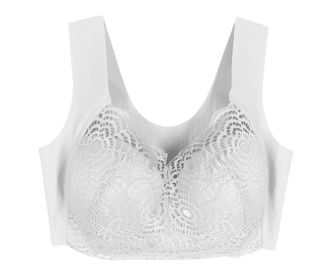 Women's Floral Lace Wireless Bra with Wide Straps and V Neckline, Seamless Comfort Bra in 7 Colors