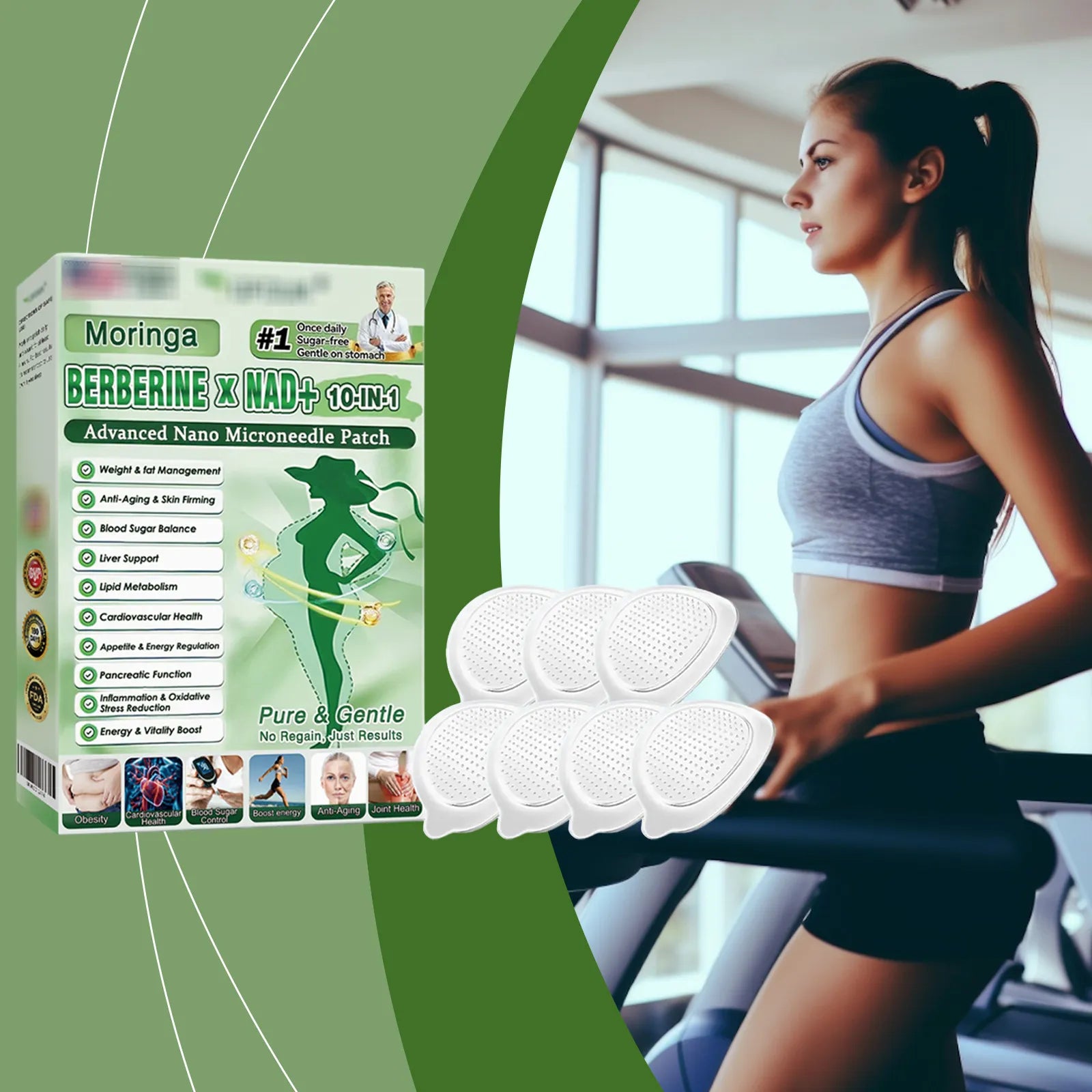 Moringa Berberine x NAD+ 10 in 1 Advanced Nano Microneedle Patch Set of 3 Weight Management Blood Sugar Balance Anti Aging and Energy Boost Sugar Free