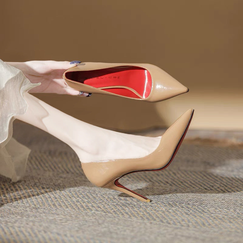 Black Patent Leather Pointed Toe Stiletto Pumps with Red Sole & Red Lining | Iconic Luxury Power Heels for Women