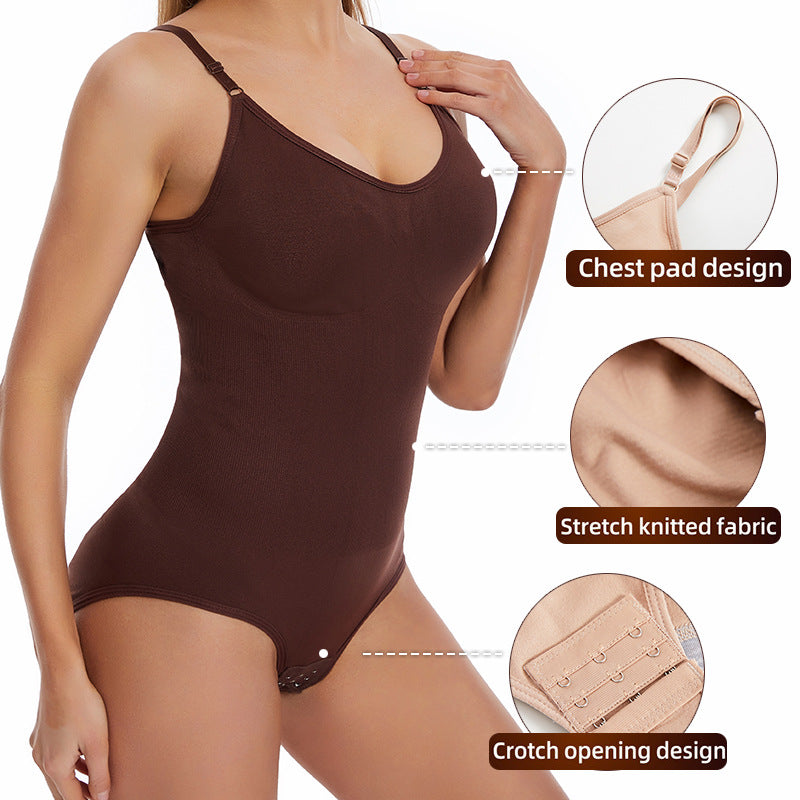 Women's Seamless Sculpting Bodysuit with Chest Pad | Stretch Knit Tummy Control Shapewear with Crotch Opening