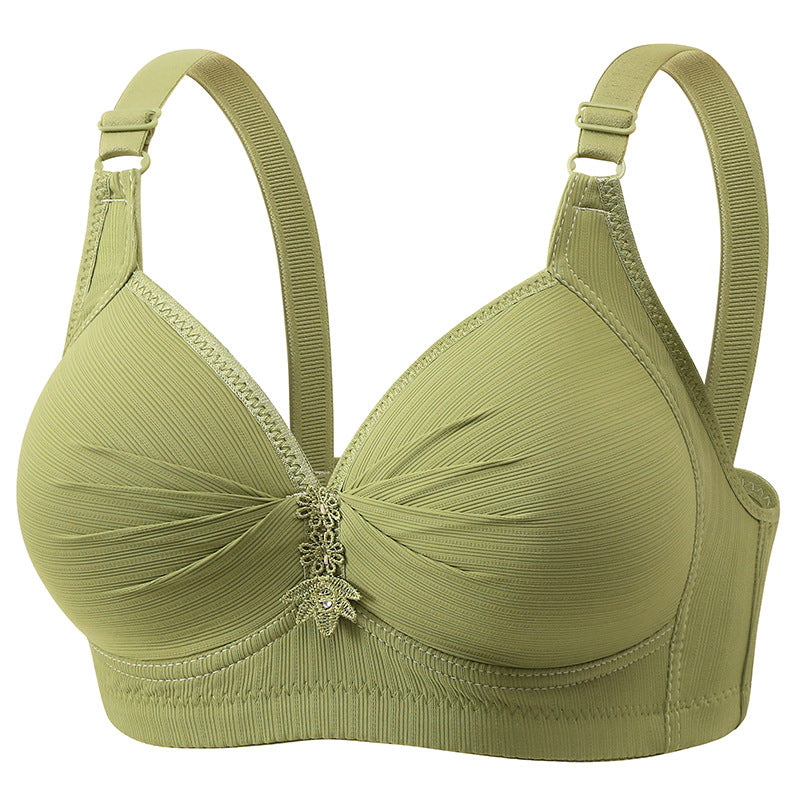 Women's Wireless Full Coverage Bra | Floral Center Ruched Ribbed Bra | Wide Strap Comfort Everyday Bra