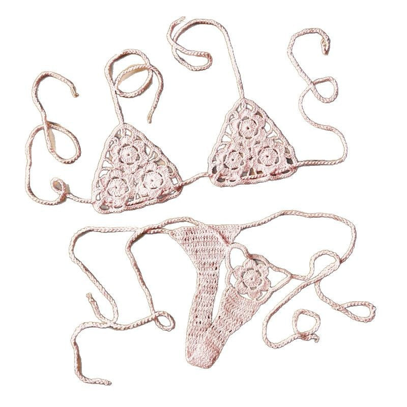 Set bikini micro all'uncinetto fatto a mano | Top a triangolo all'americana e slip perizoma estremamente mini | Costume da bagno stringato da donna in stile Boho, vari colori