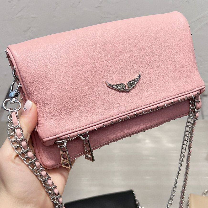 Zadig & Voltaire White Leather Crossbody Bag - Rock Nano Bag with Wings & Chain Strap | Designer Clutch with Tassel