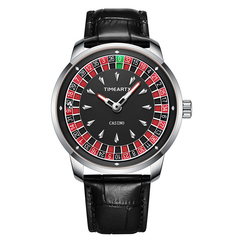 Timeartx Casino Roulette Wheel Watch | Rose Gold & Black Leather Quartz Watch for Men | Unique Novelty Dress Watch Gift
