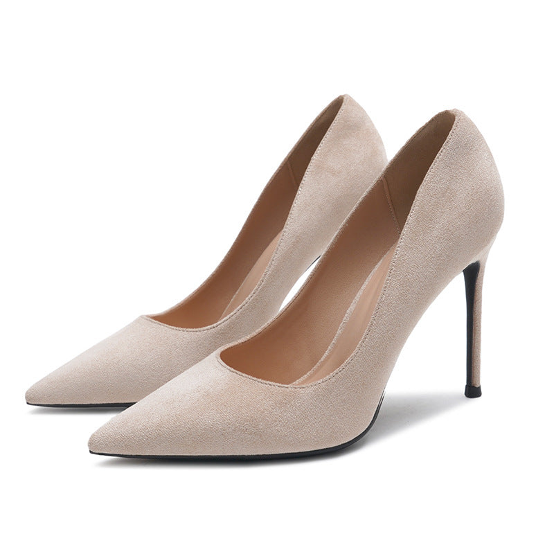 Black Suede Stiletto Pumps Women Pointed Toe Slip On High Heel Classic Minimalist Office Party Dress Shoes