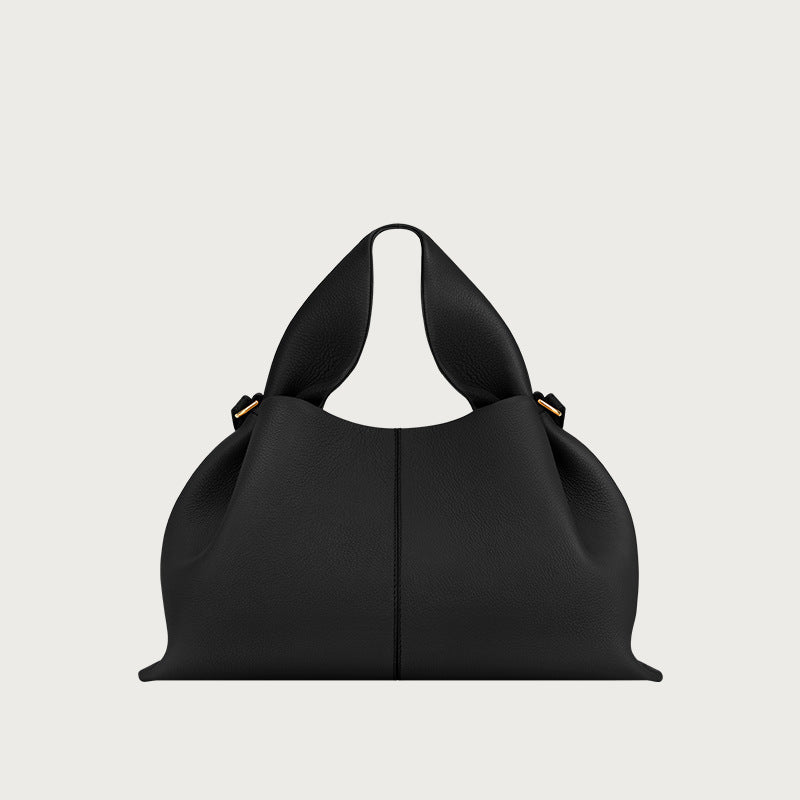 Polene Numero Un Bag in Black Pebbled Leather - Iconic French Handbag | Luxury Shoulder Bag with Top Handle