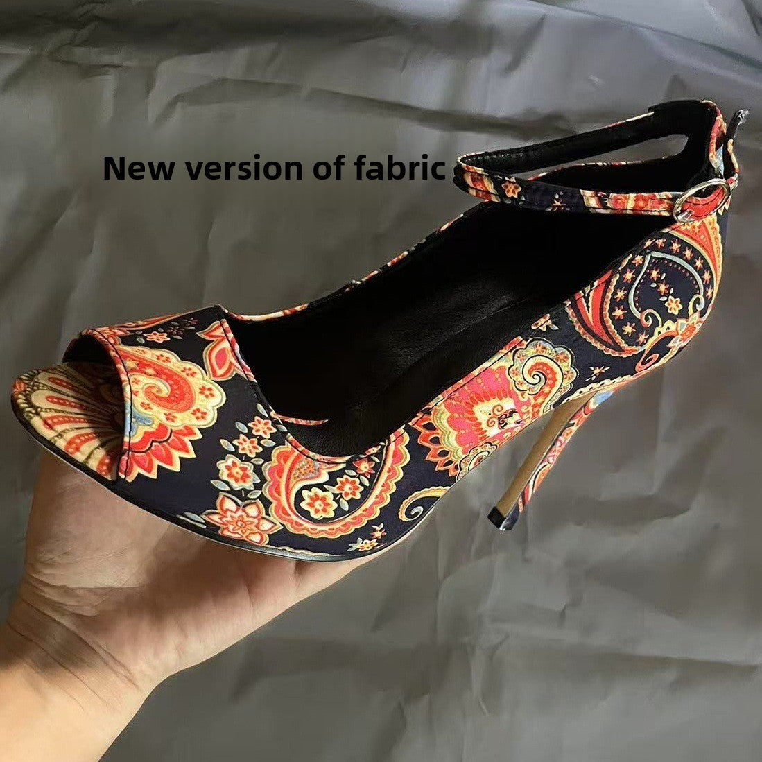 Paisley Print Ankle Strap Peep Toe Stiletto Sandals | Women's Boho Floral High Heel Party Shoes