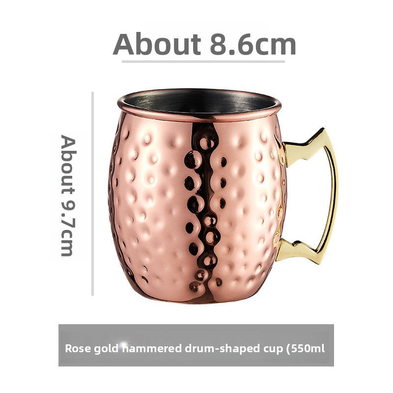 Hammered Moscow Mule Mug | Copper Rose Gold & Black Stainless Steel Cocktail Cup | Premium Bar Drinkware for Home & Party