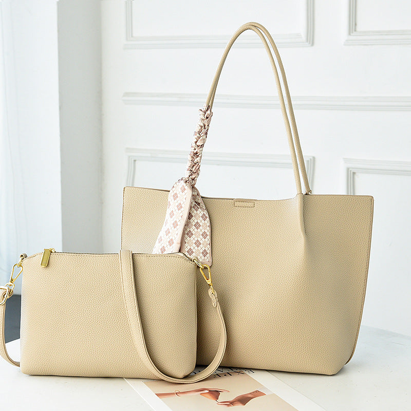 Sage Green Leather Tote Bag Set 2 Piece | Shoulder Bag with Matching Pouch