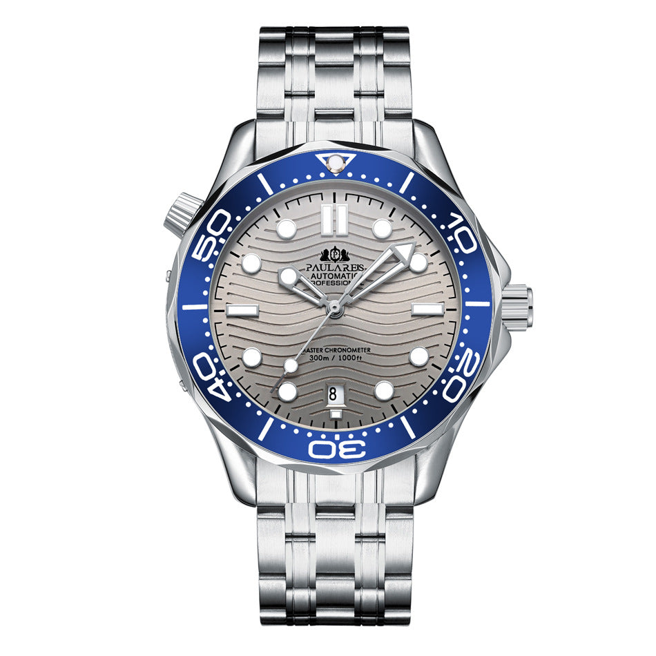Paula Reis Automatic Professional Diver Watch | Black Dial Master Chronometer 300M | Stainless Steel Bracelet Men's Watch