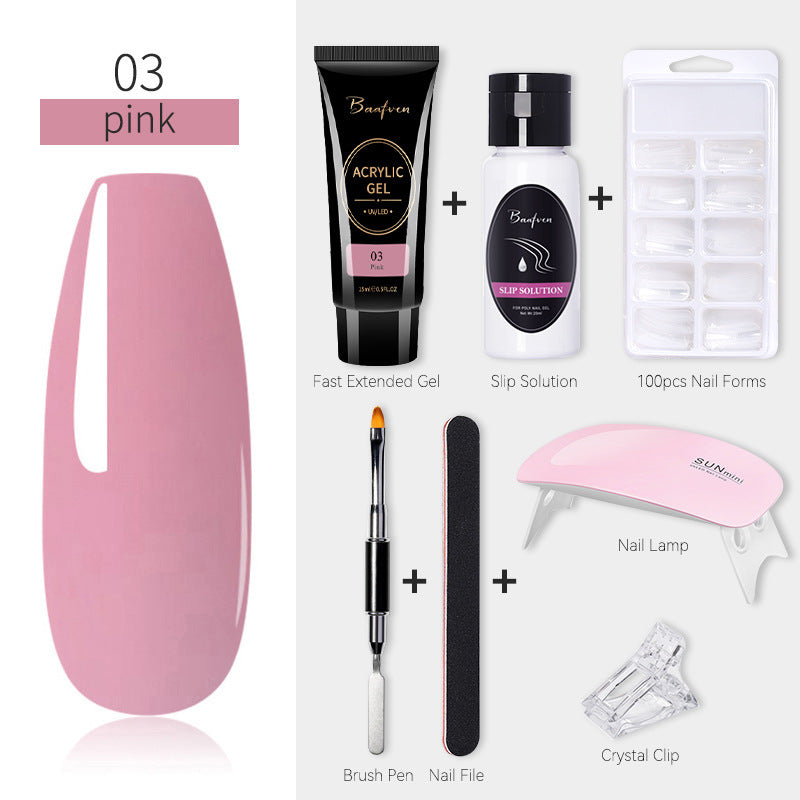 Baafven 11PCS Acrylic Gel Nail Extension Kit | Poly Gel Set with UV LED Nail Lamp, Top & Base Coat, Nail Forms & Tools