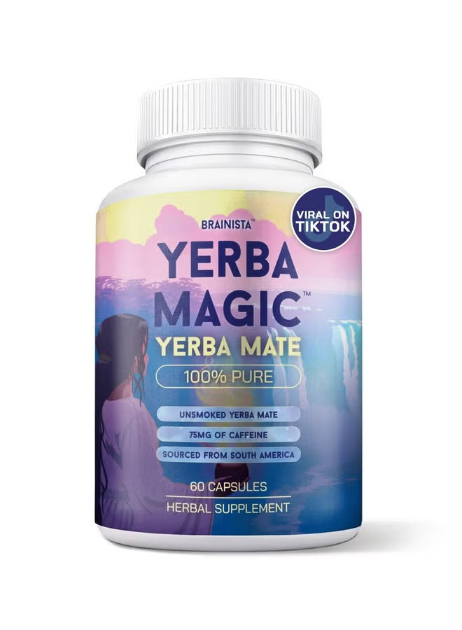 Brainista Yerba Magic Yerba Mate 100% Pure Set of 2 | 60 Capsules | 75mg Caffeine Unsmoked South American Herbal Energy Supplement