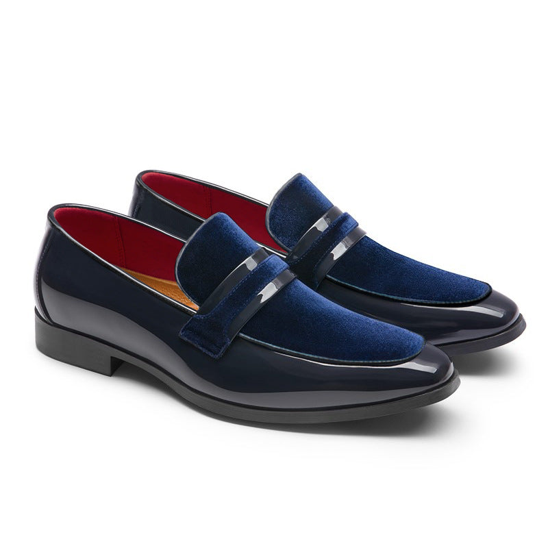 Men's Black Patent Leather & Velvet Loafers | Red Lining Silver Bar Strap Luxury Formal Dress Shoes