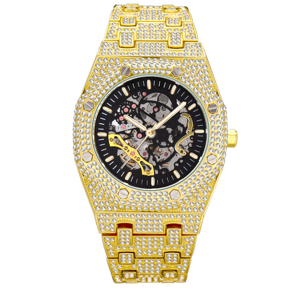 Miss Fox Iced Out Skeleton Watch | Full Diamond Rhinestone Automatic Mechanical Men's Luxury Watch