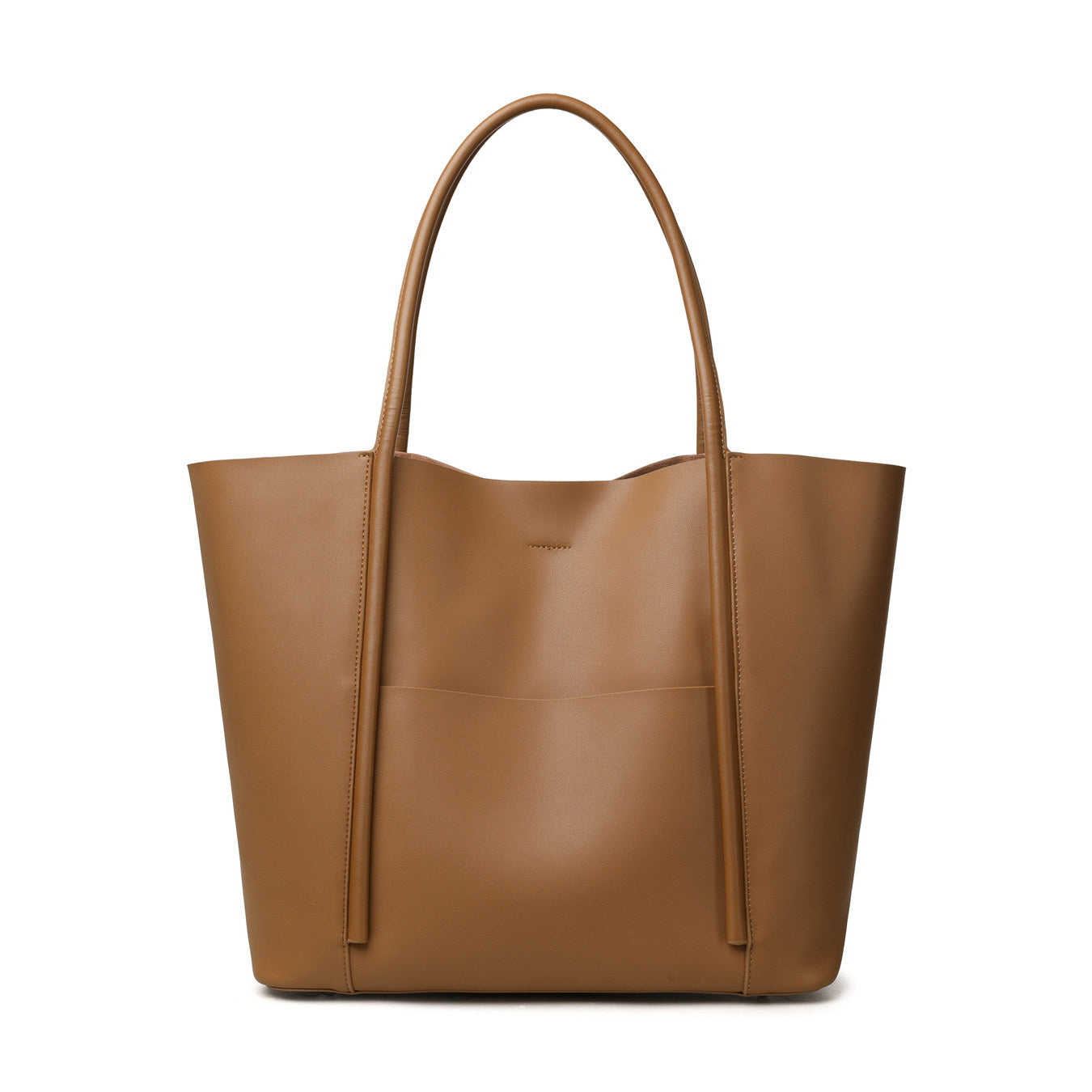 Black Leather Large Tote Bag with Front Pocket | Minimalist Shoulder Bag