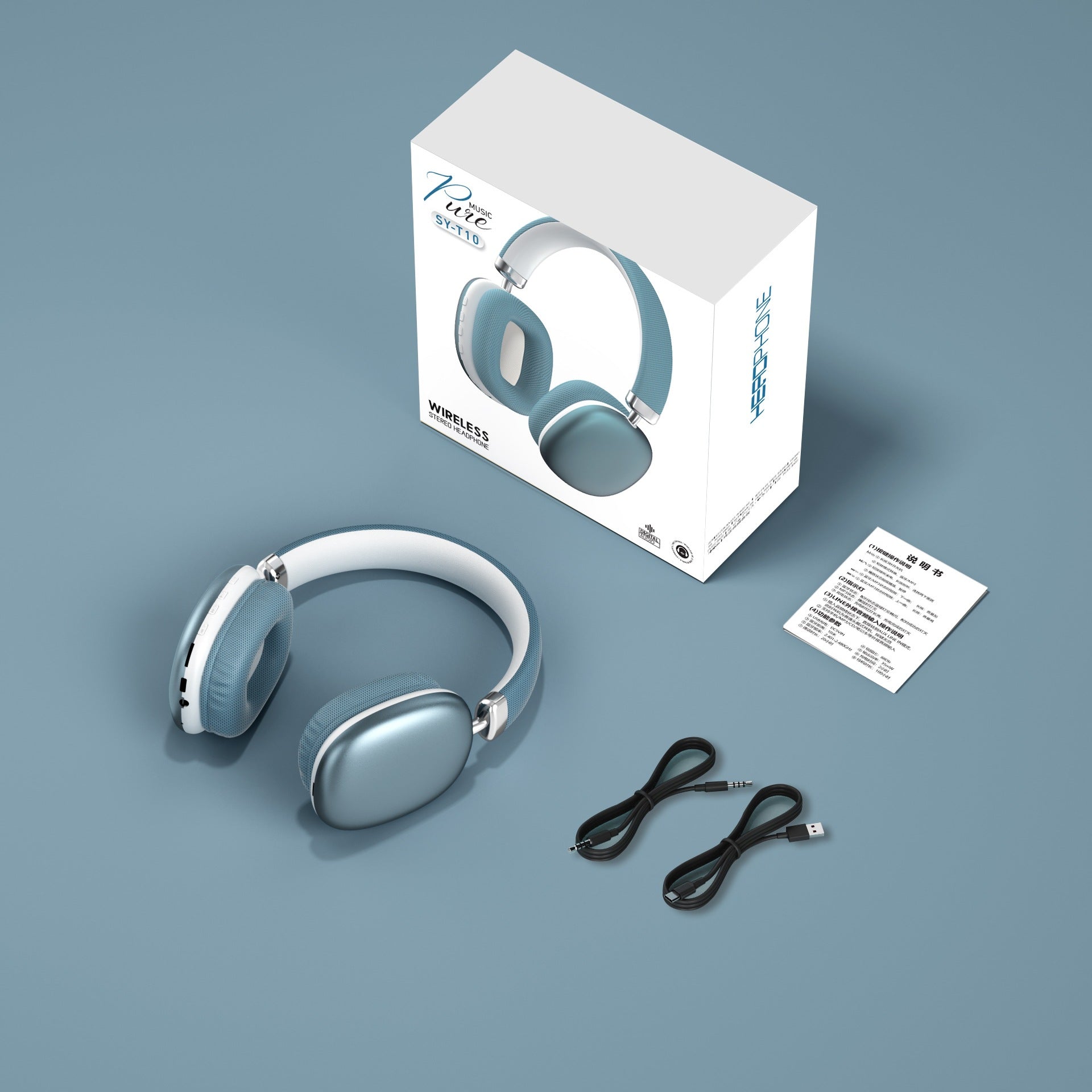 Wireless Bluetooth Over-Ear Headphones 6D Immersive Stereo Sound Foldable On-Ear Headset with Wired Mode USB Charging Cable Mic for Music Gaming Travel School - SY-T4