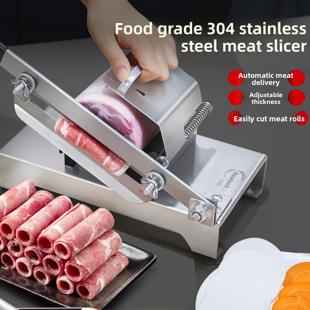 Manual Frozen Meat Slicer Stainless Steel Adjustable Thickness Lamb Beef Mutton Cutting Machine Home Kitchen Food Slicer