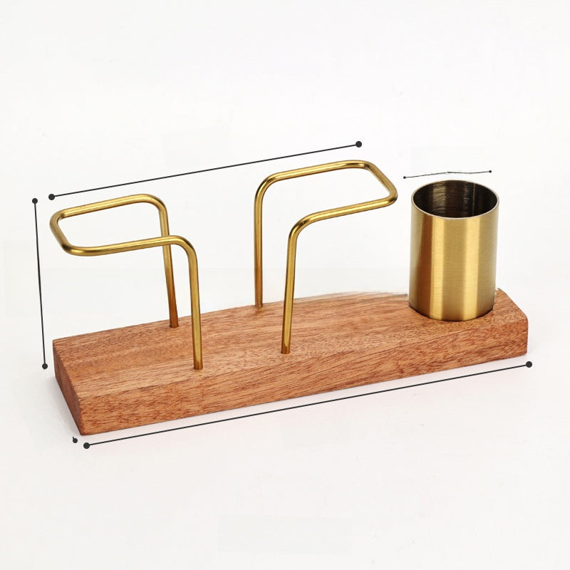 Gold & Walnut Wood Desk Organizer Set | Business Card Holder & Pen Cup | Luxury Office Accessories | Modern Minimalist Desktop Organizer