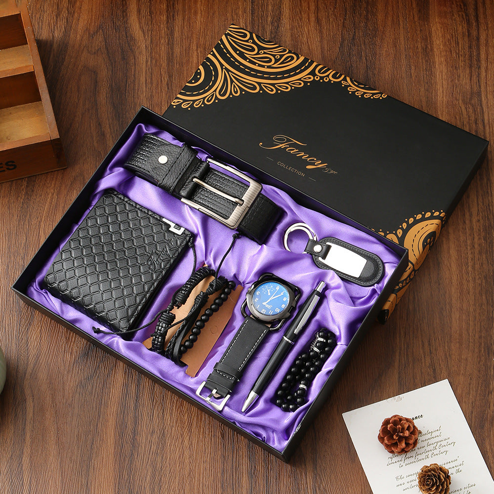 Fancy Collection Men's 6-Piece Luxury Gift Set | Watch Belt Wallet Perfume Pen Bracelet Premium Gift Box for Him