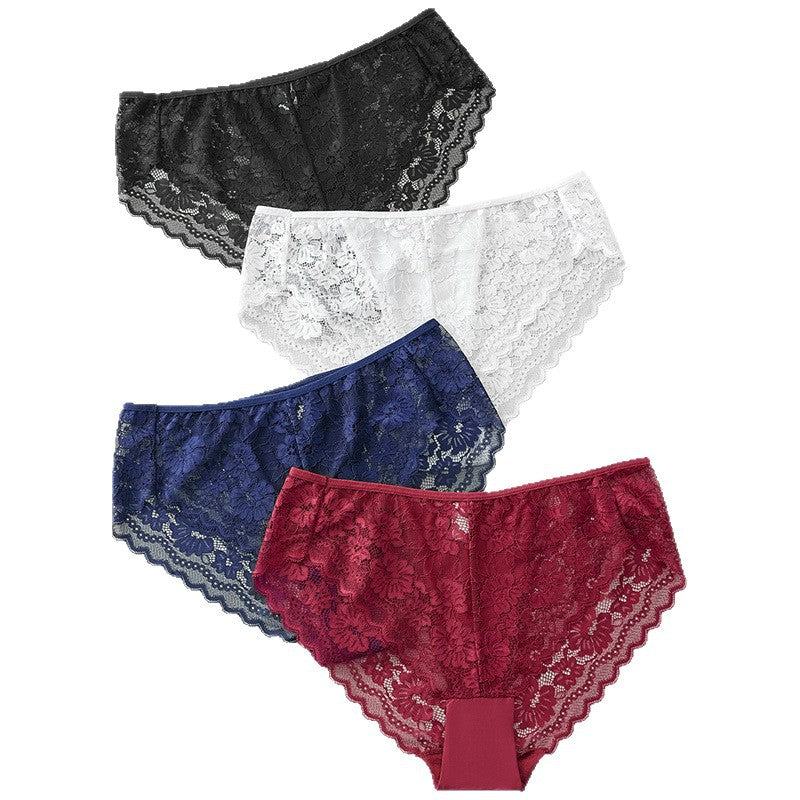 Floral Lace Panties for Women Soft Breathable Mid-Rise Briefs Scalloped Edge Black White Navy Burgundy