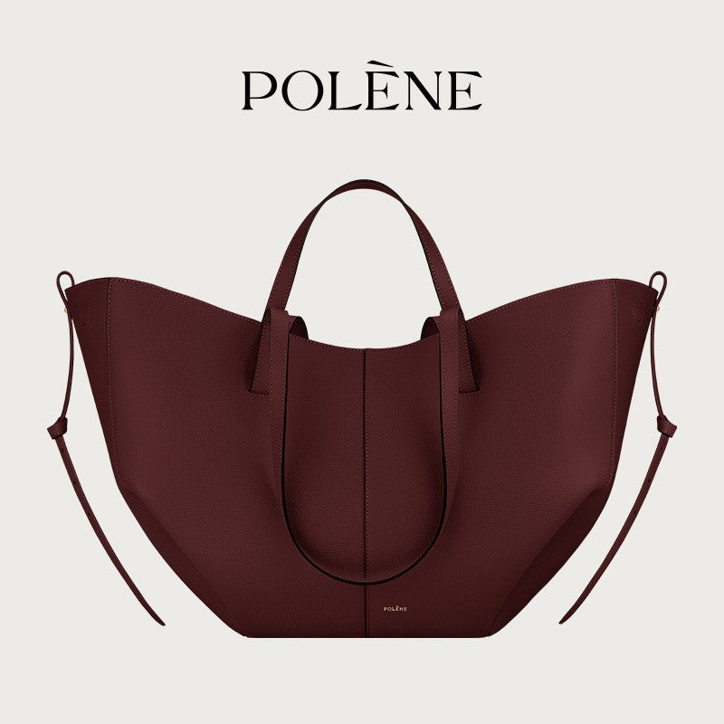 Polene Numero Un Maxi Bag in Marrone Cammello - Autentica Borsa Tote Francese in Pelle | Borsa a Spalla Curva Firmata con Lacci Regolabili