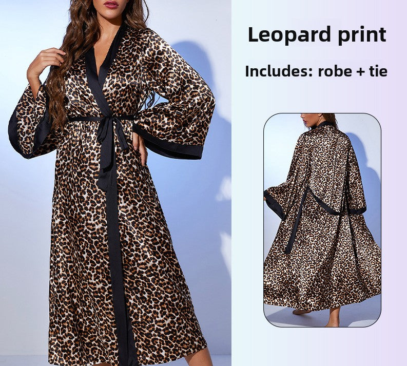 Women's Black Satin Maxi Robe with Belt Sexy Deep V Neck Flared Sleeve Floor Length Dressing Gown Kimono Sleepwear
